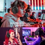 Fone De Ouvido Bluetooth 5.4 Headphone Sem Fio Fone Corrida Academia Com Cancelamento de Ruído On-ear com Microfone HD, Cancelamento de Ruído, Compatível com PC e Smartphone (Preto) - Imagem 4
