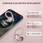 Fones de ouvido sem fio Bluetooth, estéreo de alta fidelidade, tela LED, com microfone com cancelamento de ruído, chamadas nítidas, 50 horas de reprodução, fones de ouvido esportivos (rosa) - Imagem 9