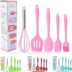 Kit de Utensílios de Cozinha em Silicone, 5 Peças, Inclui Fouet, Espátulas e Pincel, Resistente ao Calor 230°C, Antiaderente, Livre de BPA (Rosa)