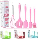 Kit de Utensílios de Cozinha em Silicone, 5 Peças, Inclui Fouet, Espátulas e Pincel, Resistente ao Calor 230°C, Antiaderente, Livre de BPA (Rosa)
