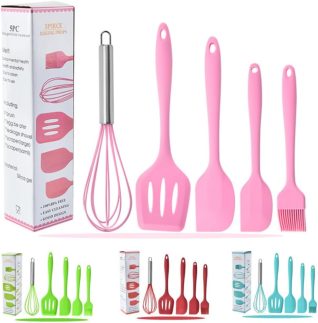Kit de Utensílios de Cozinha em Silicone, 5 Peças, Inclui Fouet, Espátulas e Pincel, Resistente ao Calor 230°C, Antiaderente, Livre de BPA (Rosa)