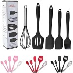 Kit Utensílios de Cozinha em Silicone 5 Peças Resistente ao Calor com Batedor e Espátulas (Preto) - Imagem 3