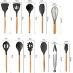 Utensílios de Cozinha Jogo Kit de Silicone 12 em 1 Anti Aderente Cabo de Madeira Versão Premium com Suporte Casa Buritis (Cinza) - Imagem 7