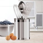 Oggi Suporte de utensílios de aço inoxidável – 12,7 cm de diâmetro, suporte de utensílios, base ponderada para estabilidade – Organizador de utensílios de tamanho maior, aço inoxidável - Imagem 5