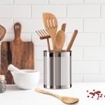 Oggi Suporte de utensílios de aço inoxidável – 12,7 cm de diâmetro, suporte de utensílios, base ponderada para estabilidade – Organizador de utensílios de tamanho maior, aço inoxidável - Imagem 6