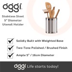 Oggi Suporte de utensílios de aço inoxidável – 12,7 cm de diâmetro, suporte de utensílios, base ponderada para estabilidade – Organizador de utensílios de tamanho maior, aço inoxidável - Imagem 7