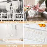 TeamFar Conjunto de 8 utensílios de cozinha de silicone resistente ao calor, espátula, colher, batedor, utensílios de cozinha para panelas antiaderentes, lavável na lava-louças, branco - Imagem 6