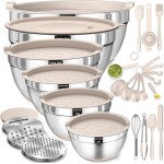 26 tigelas de preparo cáqui com tampa hermética, de aço inoxidável, acessórios para ralar, fundo antiderrapante e cj. utensílios de cozinha, 6; 3,8; 2,4; 1,9 l; 1,4 e 950 ml, ideal p/misturar e