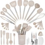 33 Peças Utensílios de Cozinha Antiaderente - Cabo de Aço Inoxidável, Conjunto de Utensílios de Cozinha em Silicone, Kit Utensílios de Cozinha