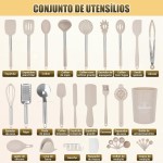 33 Peças Utensílios de Cozinha Antiaderente - Cabo de Aço Inoxidável, Conjunto de Utensílios de Cozinha em Silicone, Kit Utensílios de Cozinha - Imagem 2