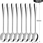 8 peças/conjunto de aço inoxidável, cabo longo, colher de sorvete, sobremesa, expresso, mel, colher de mistura, utensílios de cozinha, acessório de mesa