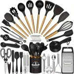 BEMMY Kit 44 Conjunto de Utensílios de Utensílios para Cozinha Panelas Antiaderentes com Cabos de Madeira