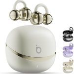 Basike Fone de Ouvido Bluetooth 5.4 Esportivo, Áudio Estéreo Hi-Fi, ENC para Chamadas, IPX4 à Prova d’Água, Compatível com Android e iOS, Clip-On e Design de Som Aberto – Bege Claro
