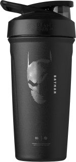 BlenderBottle Garrafa de água de aço inoxidável isolada Strada da Liga da Justiça com batedor de arame, 680 g, Batman