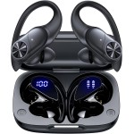 Bluetooth Headphones Wireless Earbuds 80hrs Playtime Wireless Charging Case Digital Display Sports Ear buds with Earhook Premium Deep Bass IPX7 Waterproof Over-Ear Earphones for TV Phone Laptop Black