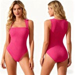 Body modelador feminino de 3 peças, sexy, casual, com nervuras, frente única, gola quadrada, sem mangas, ajuste justo, controle abdominal - Imagem 2
