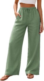 Calça feminina de perna larga casual solta leve com cordão