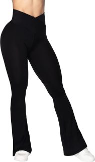 Calça feminina flare yoga - V Crossover cintura alta Bootcut Yoga Leggings-Flare Workout Gym Leggings 86 cm