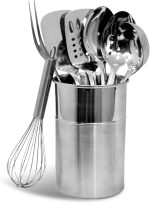 Chef Craft - Conjunto de 8 utensílios de cozinha de aço inoxidável com suporte de utensílios
