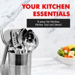 Chef Craft - Conjunto de 8 utensílios de cozinha de aço inoxidável com suporte de utensílios - Imagem 2