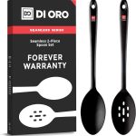 Colheres de silicone DI ORO para cozinhar – Colheres grandes de cozinha para misturar, servir e mexer – Utensílios antiaderentes resistentes ao calor – grandes, sólidos e ranhurados, podem ser lavados