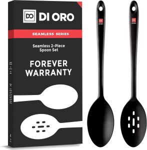 Colheres de silicone DI ORO para cozinhar – Colheres grandes de cozinha para misturar, servir e mexer – Utensílios antiaderentes resistentes ao calor – grandes, sólidos e ranhurados, podem ser lavados
