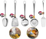 Conjunto Utensílio Cozinha Em Aço Inox Profissional Premium Pegador Escumadeira Concha Colher Espátula Kit 5 Peças - 100% INOX