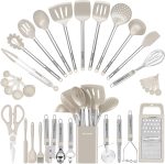 Conjunto de Utensílios de Cozinha - 33 Peças - Silicone e Aço Inoxidável - Antiaderente - Resistente ao Calor - Lavável na Lavadora