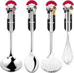 Conjunto de Utensílios de Cozinha em Inox Resistente - 4 Peças Original Cook com Concha, Colher, Escumadeira e Batedor de Clara