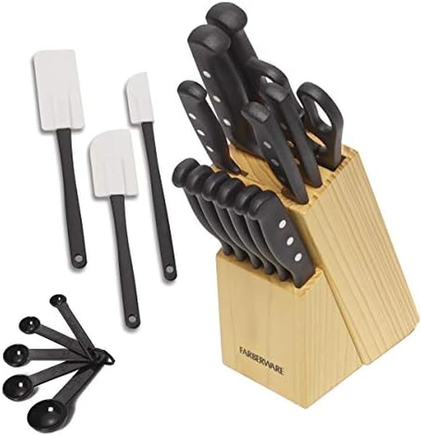 Conjunto-de-facas-e-utensilios-de-cozinha-de-aco-inoxidavel.jpg Conjunto de facas e utensílios de cozinha de aço inoxidável de alto carbono Farberware, preto
