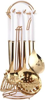 Conjunto de sete peças de utensílios de cozinha de aço inoxidável (ouro branco)
