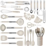 Conjunto de utensílios de cozinha - 33 peças antiaderentes de silicone com cabo de aço inoxidável