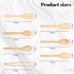Conjunto de utensílios de madeira para cozinhar, 7 peças, utensílios de cozinha de bambu, espátulas, colheres, pinças para mexer, servir, misturar, degustar - Imagem 2
