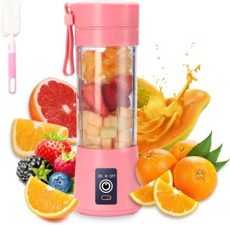 Copo de liquidificador portátil, liquidificador elétrico USB, mini liquidificador portátil para shakes e smoothies, suco, 380 ml, seis lâminas, ótimo para misturar, rosa, tamanho único