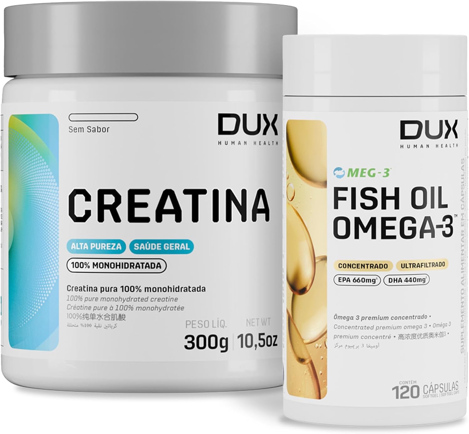 Creatina-Monohidratada-300g-Fish-Oil-Omega-3-Oleo-de.jpg Creatina Monohidratada 300g + Fish Oil Ômega 3 Óleo de Peixe 120 Caps - Suplementação Treino Academia, Força Energia Resistência, Ganho Muscular Hipertrofia, Suplementos Naturais - DUX HUMAN HEALTH