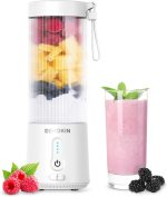 DENOKIN Liquidificador portátil de 473 ml, liquidificador pequeno sem fio tamanho pessoal para shakes e smoothies com 6 lâminas para cozinha, casa, viagem