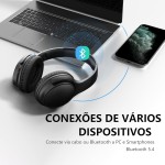 Fone De Ouvido Bluetooth 5.4 Headphone Sem Fio Fone Corrida Academia Com Cancelamento de Ruído On-ear com Microfone HD, Cancelamento de Ruído, Compatível com PC e Smartphone (Preto) - Imagem 2
