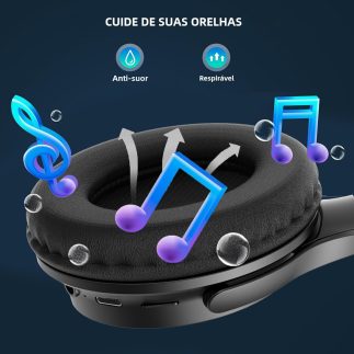 Fone De Ouvido Bluetooth 5.4 Headphone Sem Fio Fone Corrida Academia Com Cancelamento de Ruído On-ear com Microfone HD, Cancelamento de Ruído, Compatível com PC e Smartphone (Preto)