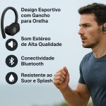 Fone de Ouvido Bluetooth Sem Fio Esportivo, Resistente ao Suor, Confortável e Leve, com Som Estéreo, Microfone Integrado, Ideal para Corrida, Academia, Treinos e Uso Diário - Imagem 2