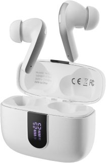 Fone de Ouvido Sem Fio Bluetooth, 40H de Reprodução com Display LED, Intra-Auricular, Cancelamento de Ruído, IPX5, 3 Tamanhos Tampões Ouvido Intercambiáveis, Som Estéreo (Branco)