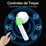 Fone de Ouvido Sem Fio Bluetooth 5.4 - Compatível Todos Celulares Com Microfone e Redução de Ruído, Academia Corrida Musicas Graves Potentes Controle Touch, Branco - Imagem 2