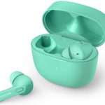 Fone de ouvido sem fio TWS bluetooth com microfone, formato em haste, IPX4 e energia para 18 horas totais na cor verde TAT2206GR/00