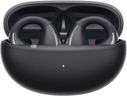 Fones de Ouvido Abertos QCY Crossky C30, Fones Bluetooth 5.4 com Clipe, Conforto Leve, Ajuste Estável, 25 Horas de Reprodução (Preto)