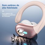 Fones de ouvido sem fio Bluetooth 5.3, fones de ouvido estéreo com graves e ganchos, reprodução de 80 horas e tela dupla de LED, fones de ouvido à prova d'água IP7 (Rosa) - Imagem 2