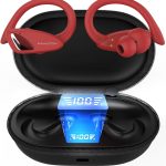 H'MASTON Fone de Ouvido Sem Fio Esportivo Fone BLuetooth 5.3 Tws Cancelamento de Ruído Com Microfone e Led Display Compatível com Sumsung (Clássico-RS-53, Vermelho)