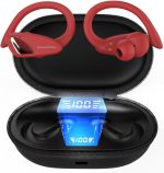 H'MASTON Fone de Ouvido Sem Fio Esportivo Fone BLuetooth 5.3 Tws Cancelamento de Ruído Com Microfone e Led Display Compatível com Sumsung (Clássico-RS-53, Vermelho)