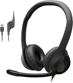 Headset com fio USB Logitech H390 com Almofadas Confortáveis, Controles de Áudio Integrado e Microfone com Redução de Ruído - Preto