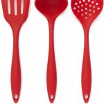 KIT 3 UTENSILIOS COZINHA SILICONE VERMELHO CONCHA ESPATULA ESCUMADEIRA PREMIUM RESISTENTE ATE 230°C NÃO RISCA PANELA