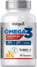 Katiguá, Ômega 3 + Coenzima Q10, MEG-3, EPA + DHA e Vitamina E, Fish Oil, 60 Cápsulas Soft Gel • 30 doses, Branco