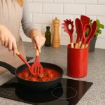 Kit 12 Utensílios de Cozinha em Silicone, Cabo de Madeira, Conjunto para Cozinha (Vermelho) - Imagem 2